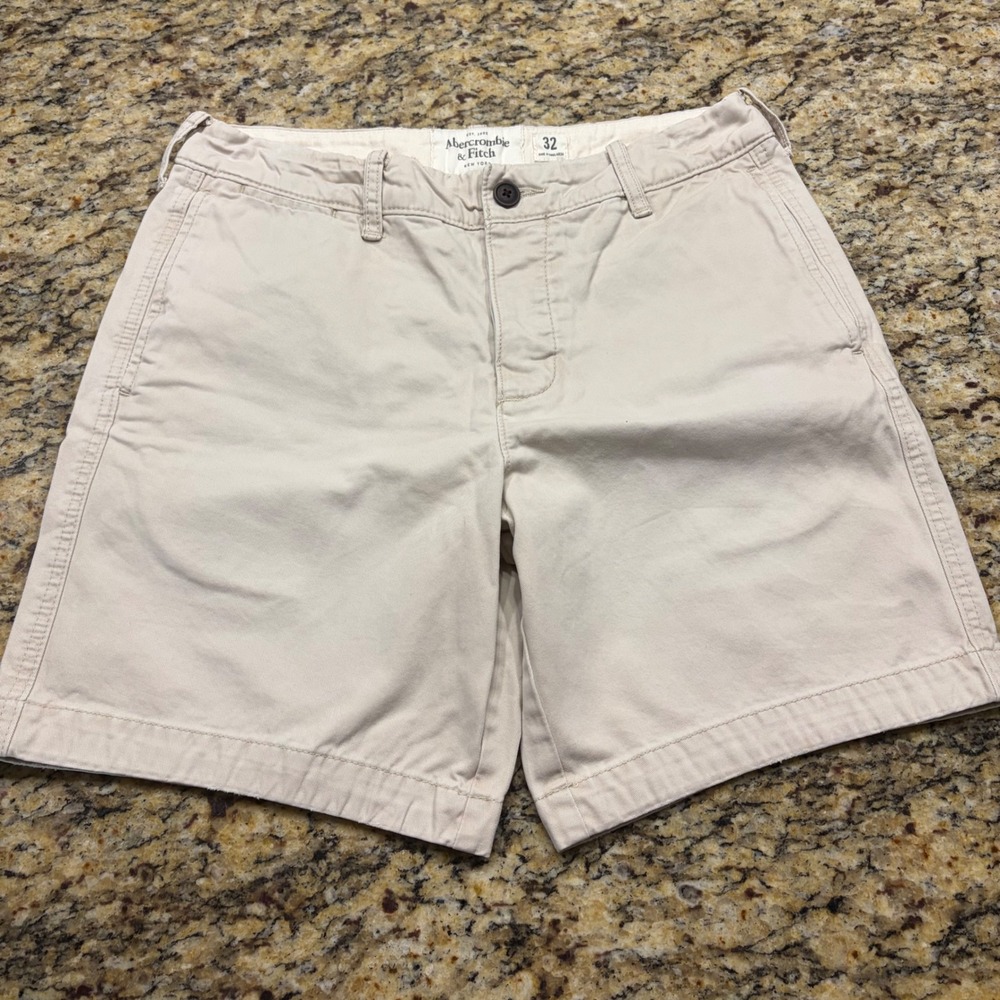 Abercrombie & Fitch Mens Tan Khaki Chino Shorts Size 32 Cotton Twill Preppy ws